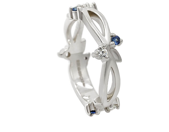 Vine Inspired Blue Sapphire and Diamond Twisting Ring