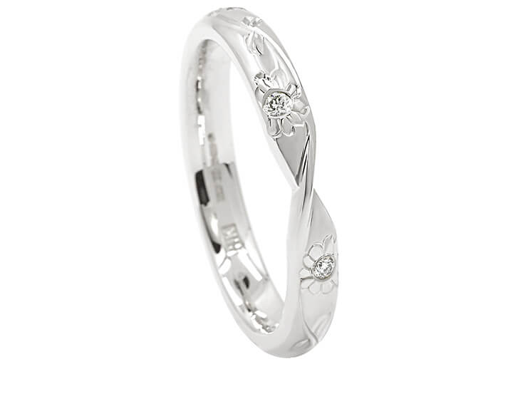 Floral Inspired 9ct White Gold Diamond and Mobius Twist Wedding Ring