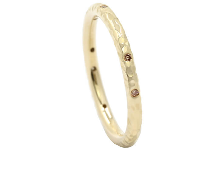 9ct Yellow Gold and Diamond Contemporary Dress Ring with a Hammered Finish