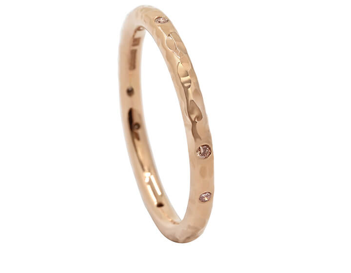 9ct Rose Gold and Diamond Contemporary Dress Ring with a Hammered Finish