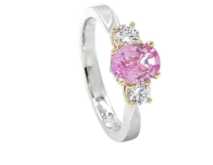 Mixed Gold Pink Tourmaline and Diamond Trilogy