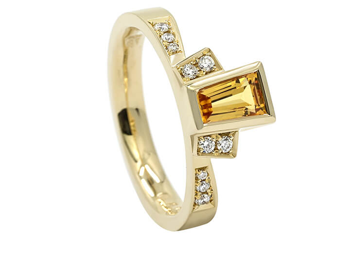 Art Deco Inspired Tapered Baguette Yellow Sapphire