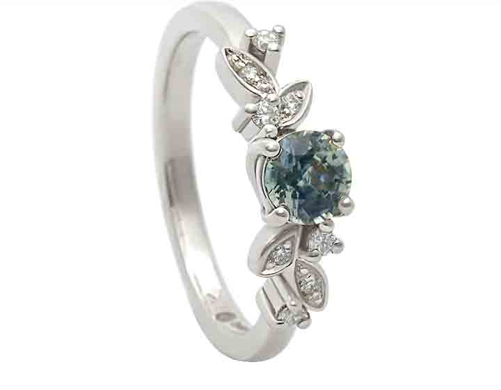 Katy's Floral Engagement Ring With Teal Sapphire and Diamonds