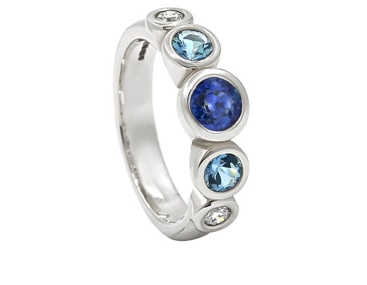 White Gold Multi Gemstone Ring in Blue Hues