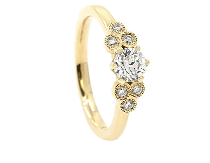 Vintage Style Diamond Ring with Lace Inspired Trefoil Shoulders