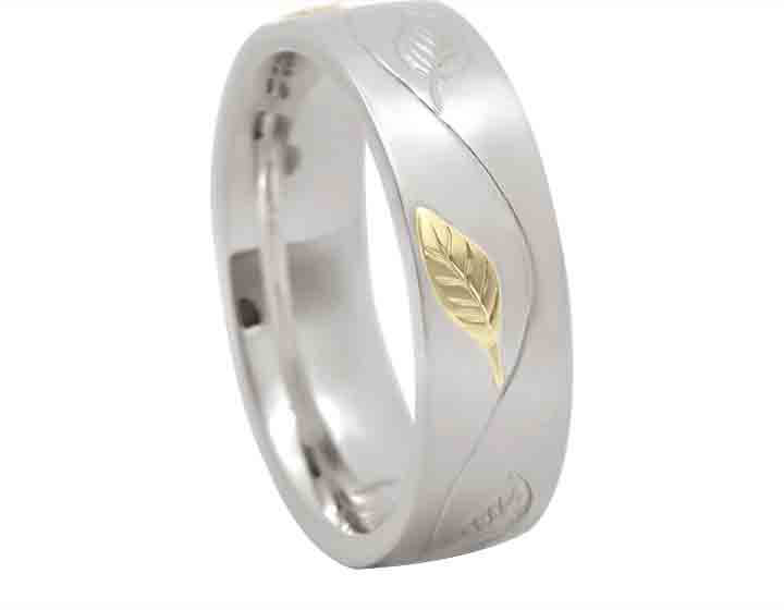 Gold Overlay Leaf Engraved Wedding Ring for William