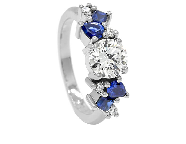 Scatter Style with Mixed Cut Blue Sapphires and 1ct Diamond