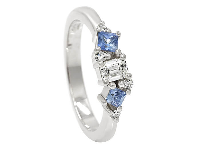 Scattered Style Sapphire and Diamond Eternity Ring in Recycled White Gold