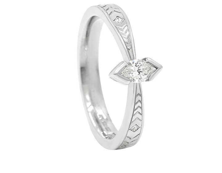 Marquise Cut Diamond with Chevron Design in Palladium