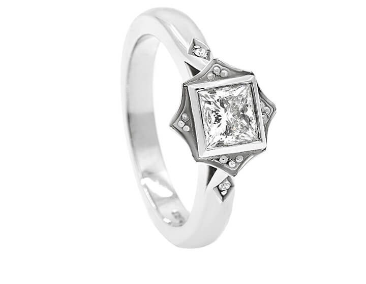 Dramatic Princess Cut Diamond with Art Deco Design