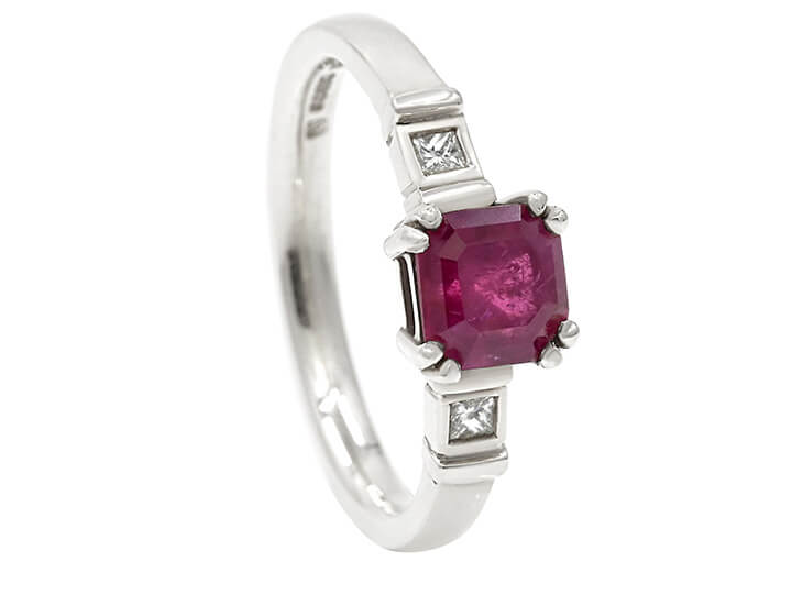 Octagon Cut Ruby in Fairtrade 9ct White Gold