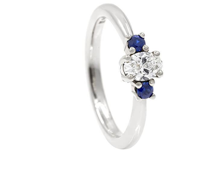 Diamond and Sapphire Trilogy Engagement Ring