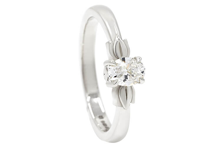 Fairtrade White Gold and Oval Diamond with Leafy Design