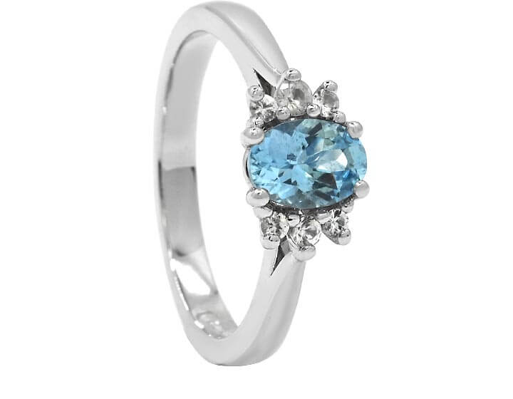 Aquamarine and White Sapphire Engagement Ring