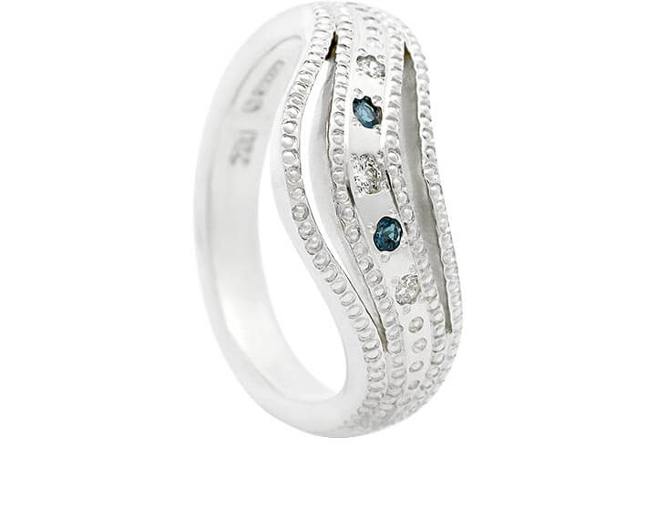 Sterling Silver, Diamond and Swiss Blue Topaz Ring