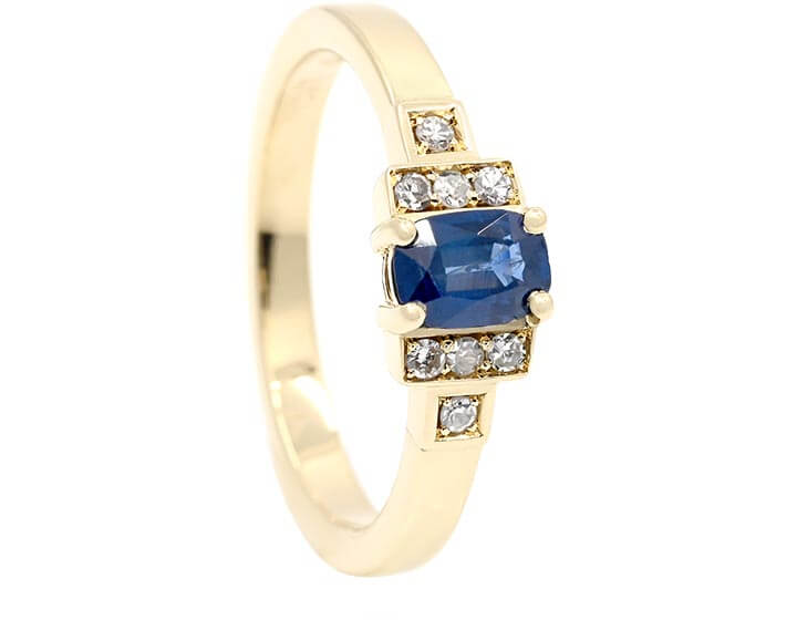 Blue Sapphire and Diamonds set in Art Deco Stepping Style