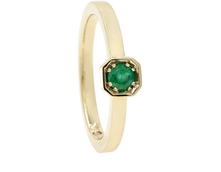 A Hexagon Set Emerald 21st Birthday Ring