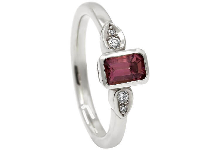 Emerald Cut Pink Tourmaline Engagement Ring in Fairtrade Gold