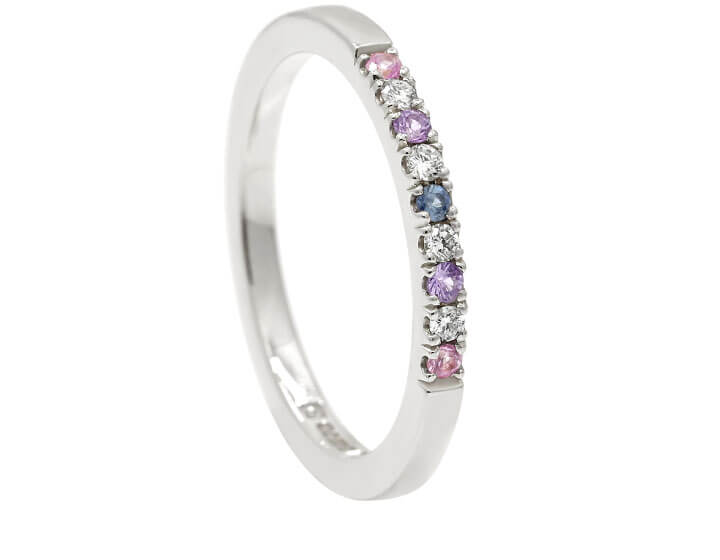 Fairtrade White Gold With Scallop Set Pastel Sapphires and Diamonds