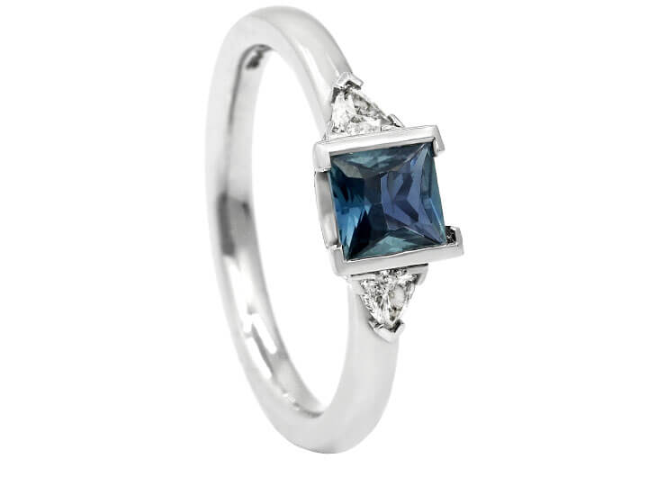 Princess Cut Sapphire with Trilliant Cut Diamonds