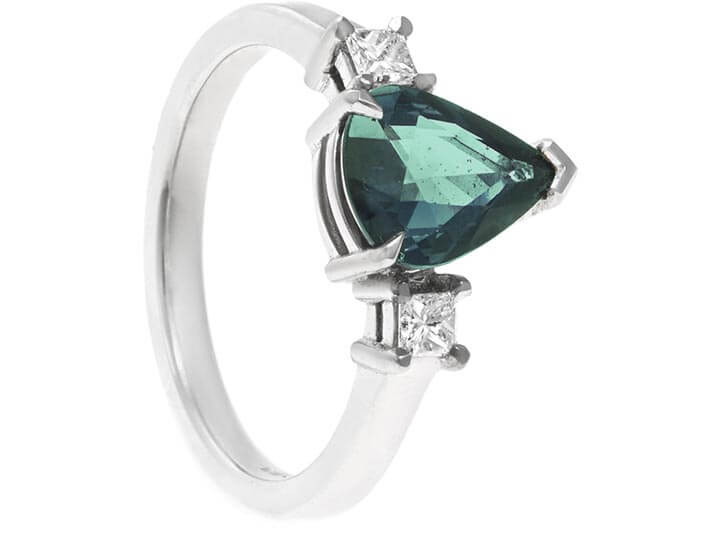 Natalie's Platinum Diamond and Pear Shaped Teal Sapphire Engagement Ring