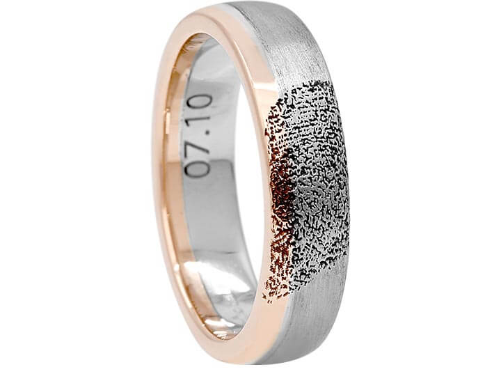 Chris Platinum and 9ct Rose Gold Fingerprint Engraved Wedding Ring