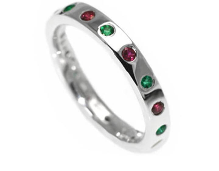 Ruby and emerald Sterling silver eternity ring