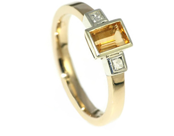 June's trilogy style citrine and diamond dress ring