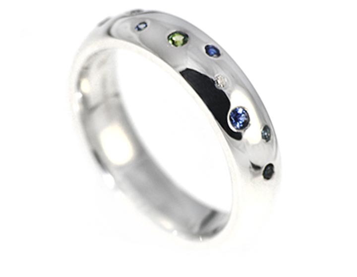 Stunning scatter set silver eternity ring inspired by the Greek Islands