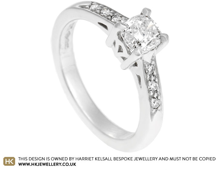 Honor's cushion cut diamond and platinum engagement ring