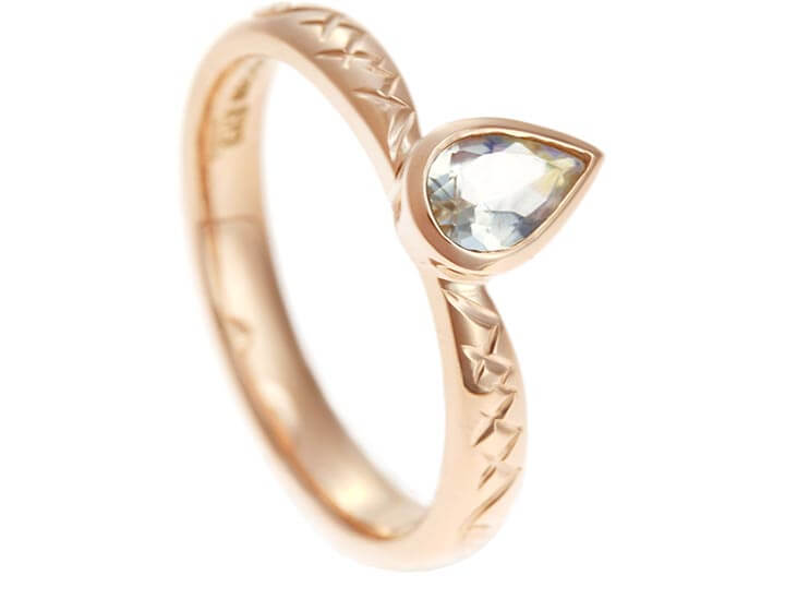 Cassidy's mountain inspired moonstone and 9 carat rose gold engagement ring