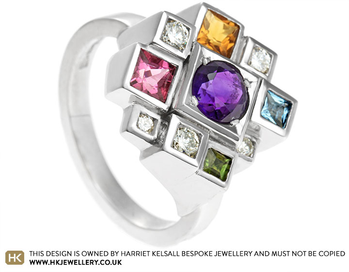 Louise's palladium and multi gemstone dress ring