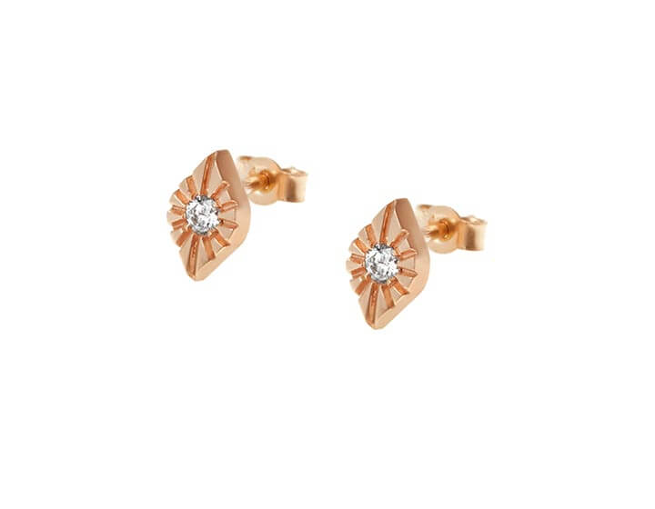 Fairtrade 9ct rose gold marquise shaped earrings with diamonds totalling 0.12ct