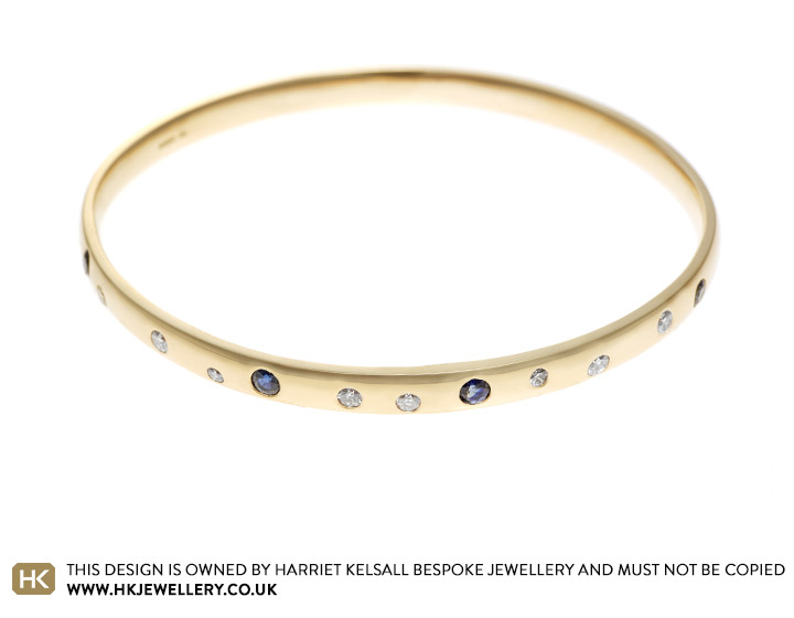 Sally's Diamond and Sapphire Yellow Gold Bangle