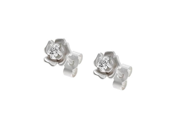 Rose inspired Fairtrade sterling silver earrings with diamonds totaling 0.21ct