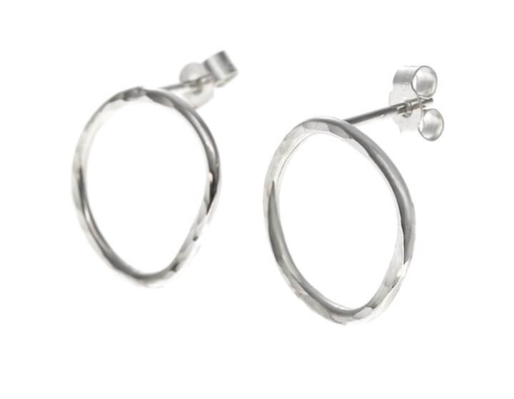 Fairtrade Sterling Silver Circular Earrings with Hammered Detail