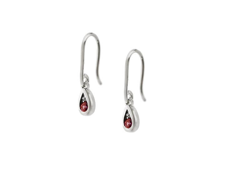 Fairtrade 9ct White Gold and Ruby Drop Hook Earrings