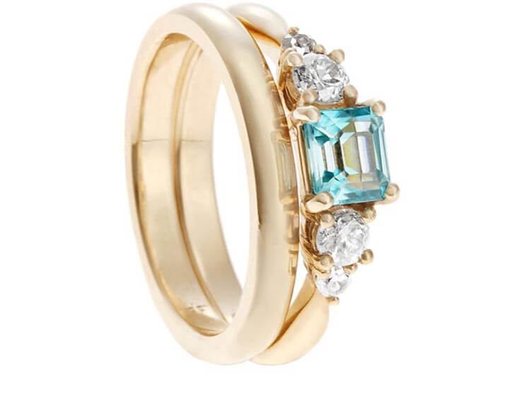 Janet's Yellow Gold Blue Zircon and Diamond Engagement Ring