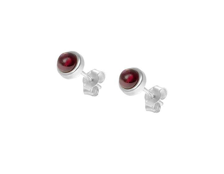 Round Sterling Silver and Cabochon Rhodolite Garnet Stud Earrings