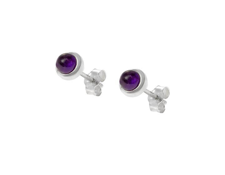 Round sterling silver and cabochon amethyst stud earrings