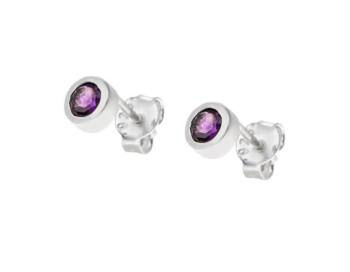 Sterling Silver and Amethyst Stud Earrings