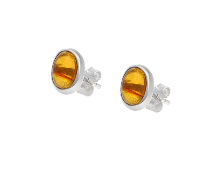 Oval sterling silver and Amber cabochon stud earrings