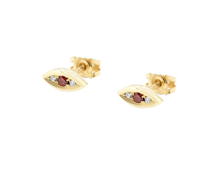 9ct Yellow Gold Marquise Shaped Ruby and Diamond Stud Earrings