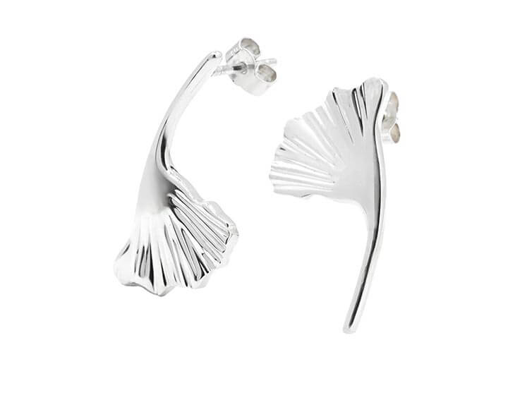 Asymmetric Ginkgo Leaf Inspired Sterling Silver Earrings