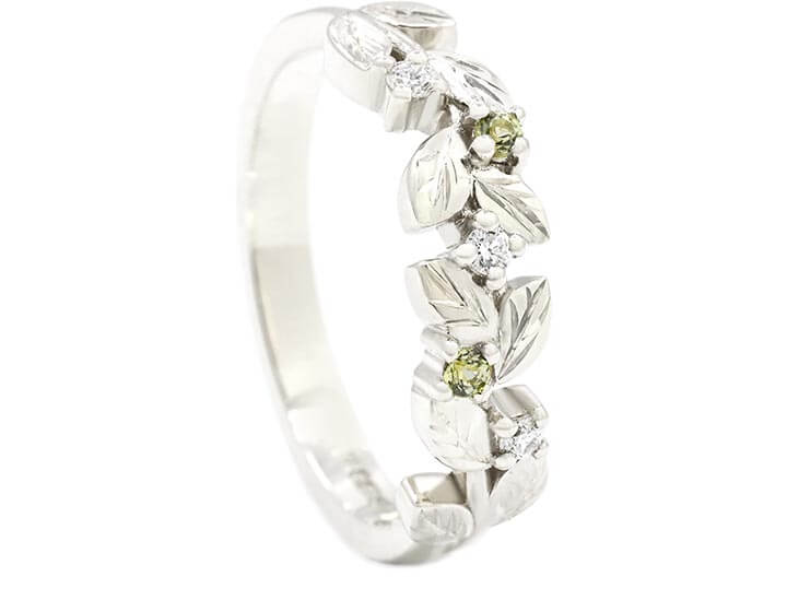 Green Sapphires and Diamonds in Bay Tree Inspired Design