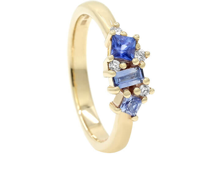 Fairtrade 9ct Yellow Gold Pale Blue Sapphire and Diamond Scatter Eternity Ring