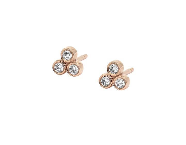 Triple Diamond Stud Earrings in Rose Gold