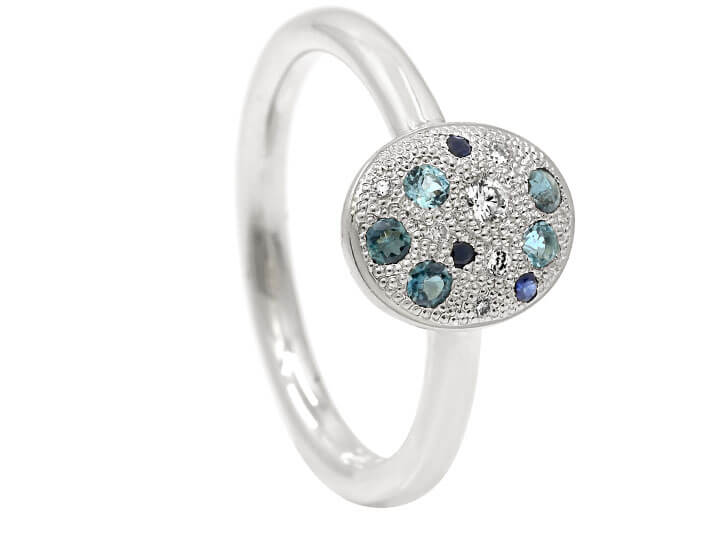 Sea Spray Inspired Statement Ring with Blue Gemstones