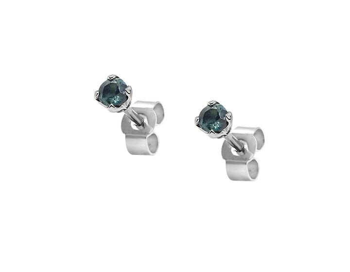 Tulip Inspired Palladium and Teal Sapphire Stud Earrings