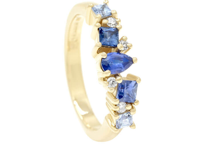 Blue Sapphire and Diamond Scatter Design Ring